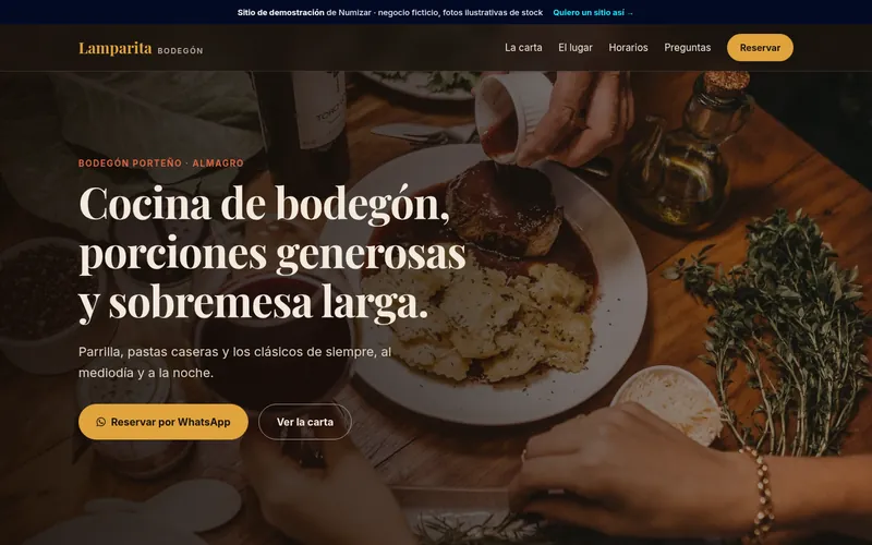 Captura del sitio de demostración de un bodegón